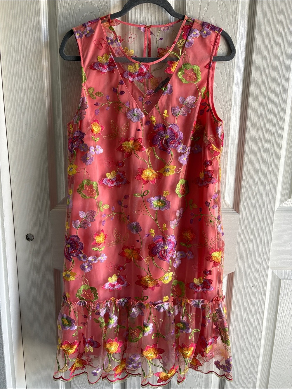 Trina Turk Coral Floral Embroidered Sleeveless Shift Dress